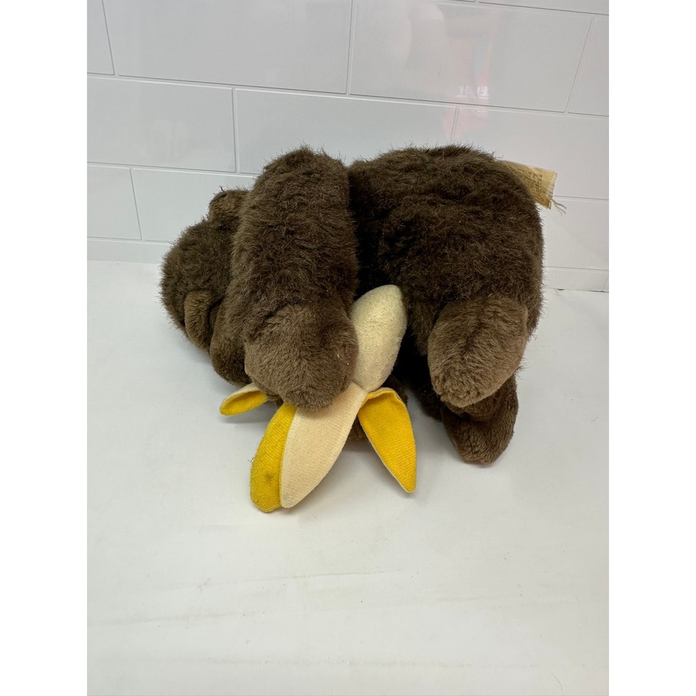 Vintage Platinum Gorilla Plush Holding Banana Brown Stuffed Animal 12 Inch - Picture 5 of 5